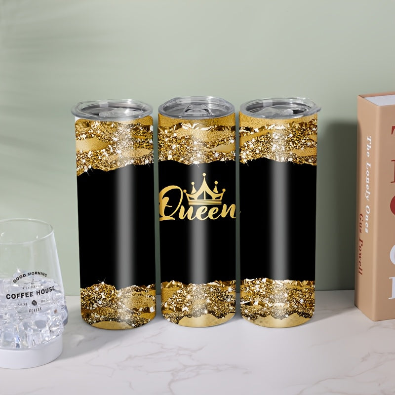 1pc 20oz Queen Pattern Vacuum Insulated Stainless Steel Tumbler | Portable with Lid, Ideal for Home and Travel, Hand Wash Only, 304 Stainless Steel