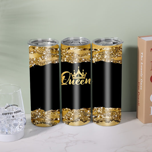 1pc 20oz Queen Pattern Vacuum Insulated Stainless Steel Tumbler | Portable with Lid, Ideal for Home and Travel, Hand Wash Only, 304 Stainless Steel