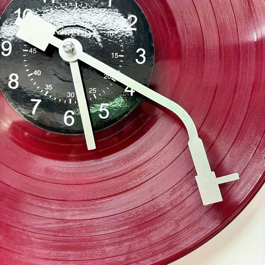 1pc KINGLIVE Retro Vinyl Record Player Wall Clock - 11.81" Silent Non-Tick Decorative Clock with Red Record Design, Black Numbers Hands, Perfect for Music Room, Home Office, or Artistic Wall Decor, Music Room Accessory Vintag