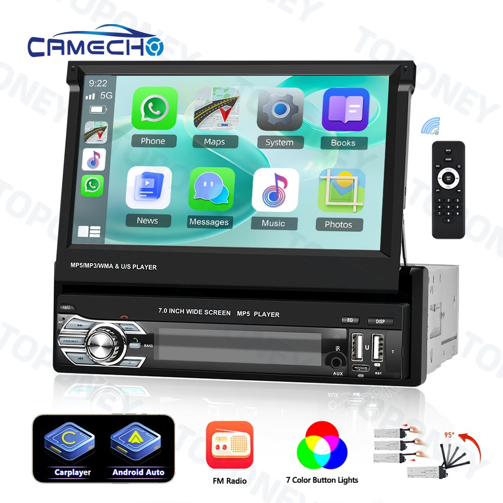 [Podofo Car Stereo] Podofo 7" HD Touchscreen Car Stereo - Wireless CarPlay & for Android Auto, Wireless, USB/TF/AUX Inputs, FM Radio, Voice Control, Steering Wheel Control, AHD Backup Camera car accessories