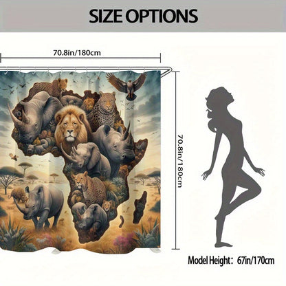4pcs African Animal Totem Shower Curtain Set, Decoration Bathroom Set Includes 2D Flat Printed Shower Curtain, Non-Slip Floor Mat, Toilet Lid, Bathroom Mat And 12 Plastic Hooks, Bathroom Accessories, Home Decor, Dorm Room Dec