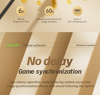 ACER TWS Wireless Earbuds with Deep Bass Stereo + Call Noise Cancellation, Long-Lasting Comfort, HIFI Sound, Lightweight Touch Design, Classic Retro Style, Non-Painful Wear for Sports, Running, Learning, Business, Music - Chr