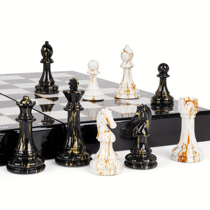 15" Large Chess Set For Adults With Weighted Acrylic Chess Pieces 3.5" King Portable Folding Marbling Wooden Chess Board Travel Chess Sets Family Board Game Gift Elegant Classic Chess Game