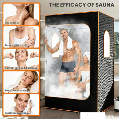 71" x 49" x 36" Portable Double Steam Sauna Tent | Full Body Spa with 2 Steamers, Electric, Foldable, High Temperature, Anti-drying and Leak-proof, Zipper Window, PVC Material, Suitable for Gym and Bathroom Use