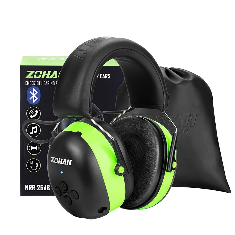 ZOHAN Upgraded Electronic Wireless Headset, NRR25db, Suitable For, Outdoor Sports, Mowing, Work, Cycling, Noise Cancelling Ear Protector With 1500mAh Rechargeable Battery Extra Long Standby For 40 Hours Comfortable Noise-canc