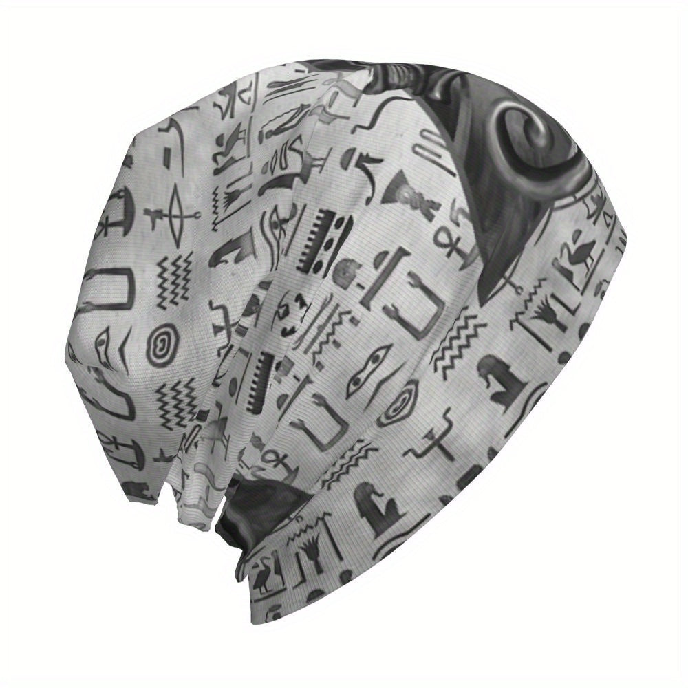 1pc BIIHUDU Unisex Egyptian Eye of Horus Beanie - Funky Style Knit Fabric Hat with Elastane and Polyester, Soft No-Brim Bonnet
