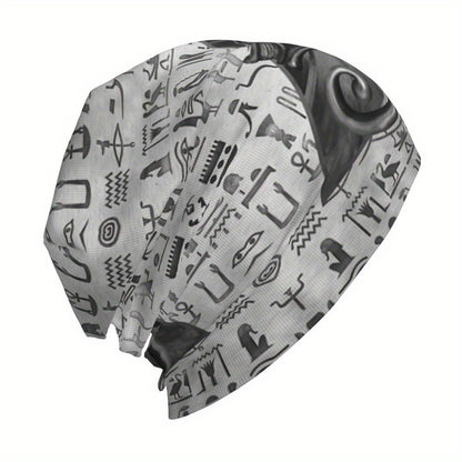 1pc BIIHUDU Unisex Egyptian Eye of Horus Beanie - Funky Style Knit Fabric Hat with Elastane and Polyester, Soft No-Brim Bonnet