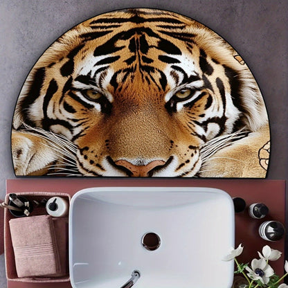 1pc Realistic Tiger Face Semi-Circle Door Mat - Non-Slip Backing, Hand Washable 100% Indoor Entry Mat for Bathroom, Living Room, Bedroom, Entryway - Reusable Semi-Circular Floor