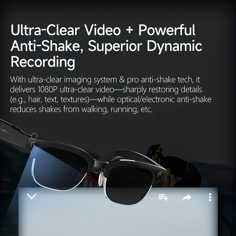 New Smart AI Glasses for Photo And Video Recording, with 800W Pixel Ultra-wide Camera, High-definition Video 1080P, Anti-shake for Photography And Video, Blue Light Blocking, Dual-mic Noise Reduction, AI Voice Control, Wi-Fi