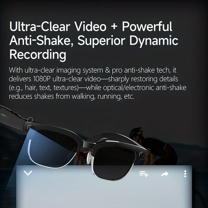 New Smart AI Glasses for Photo And Video Recording, with 800W Pixel Ultra-wide Camera, High-definition Video 1080P, Anti-shake for Photography And Video, Blue Light Blocking, Dual-mic Noise Reduction, AI Voice Control, Wi-Fi