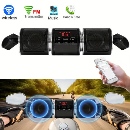 Wireless Motorcycle Audio - Motorcycle ATV Stereo Speakers - Handlebar Mount MP3 Music Player Audio Amplifier - AUX-in, USB, TF card, FM Radio
