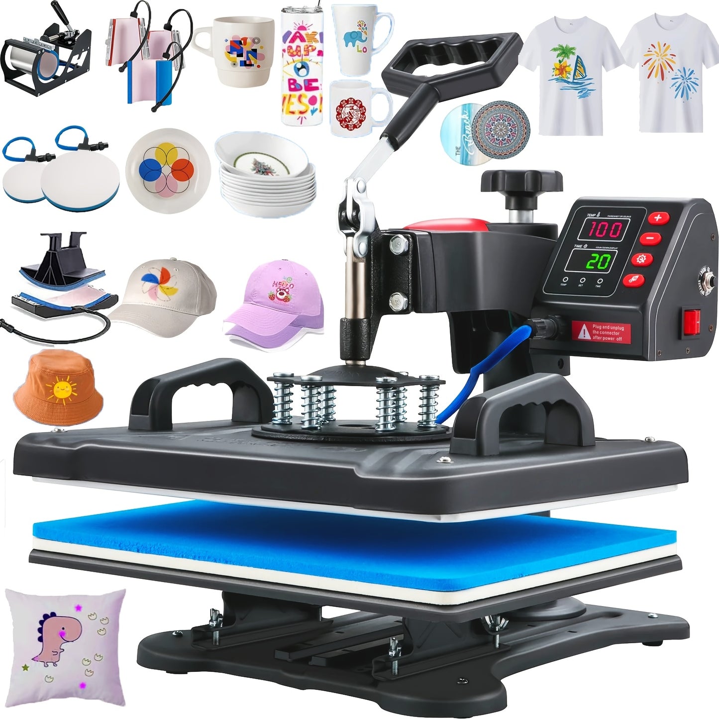 15"x15"/15"x12" - 8in 1/5in 1 Heat Press Combo, Rotatable Design, Multi-Size Transfer Professional Sublimation Kit, Suitable for T-Shirts, Bags, Pillows, Hats, Beanies, Rollers - Three-in-One Automatic Hat Press Only for Hats