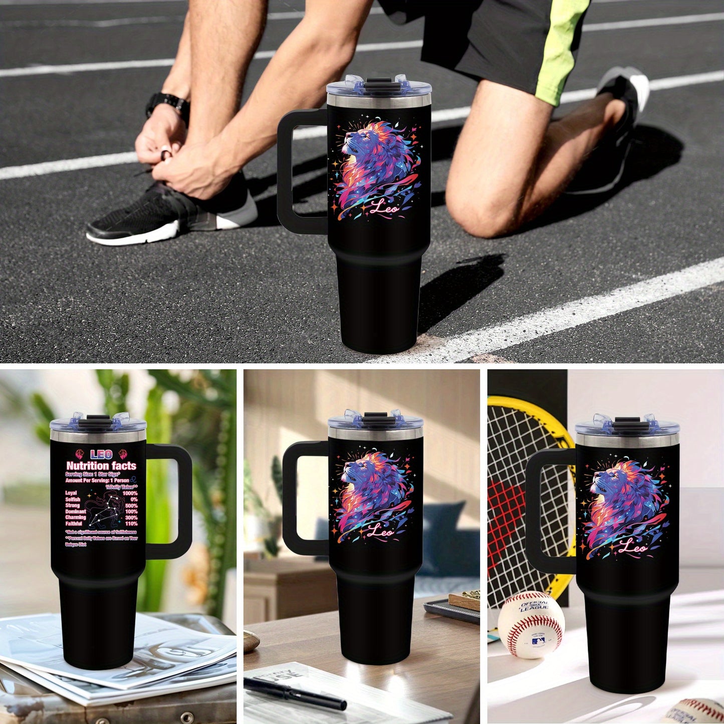 1pc 1pcs 1pc 1pcs (singular/plural Acceptable) 40oz Leo Zodiac Stainless Steel Water Bottle with Straw & Handle - Thermal Bottle, Leakproof for 24H Hot/Cold, Lion Design & Zodiac Sign Gift Suitable for Birthdays, Christmas, O