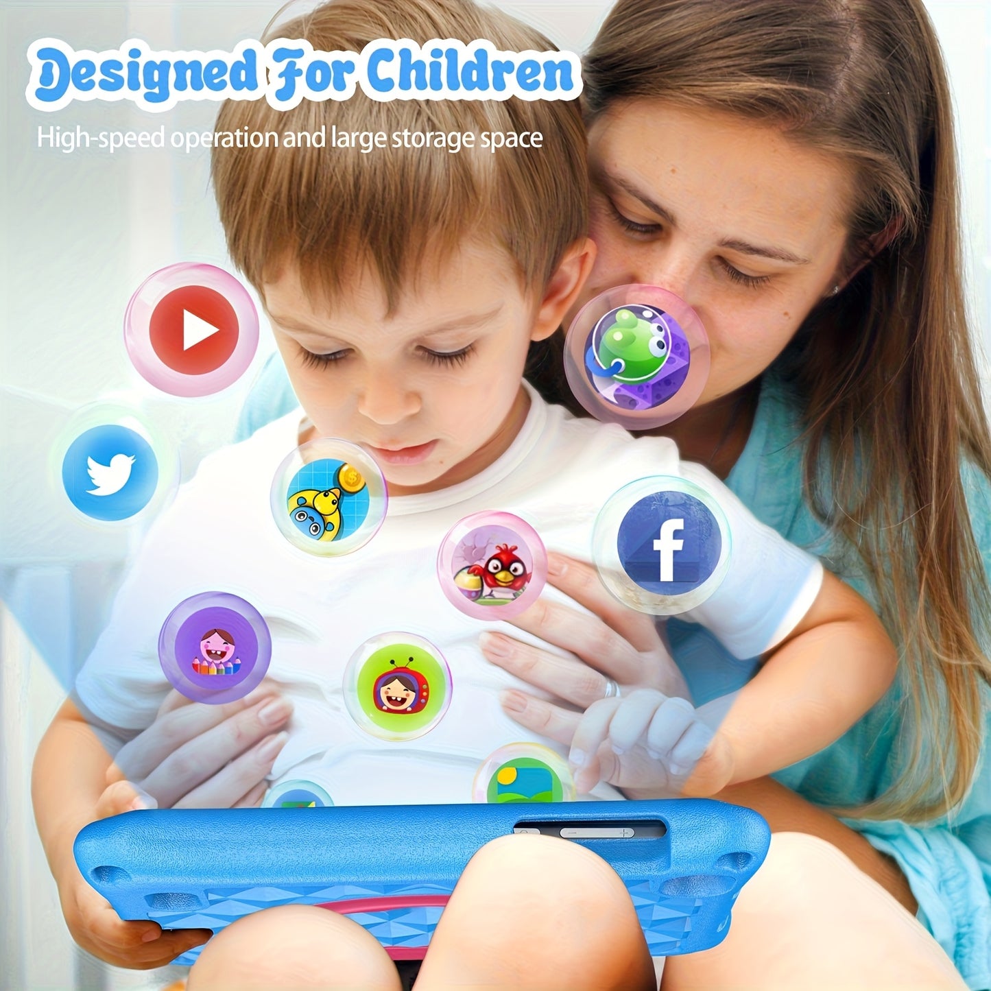 Portable 7-Inch Android 13 Kids Tablet with 32GB Storage And 4GB RAM (Expandable by 2GB), Featuring Wifi, Educational Content, Parental Controls, a Silicone Sleeve, a Quad-Core Processor, And an HD IPS Display, New for 2025,