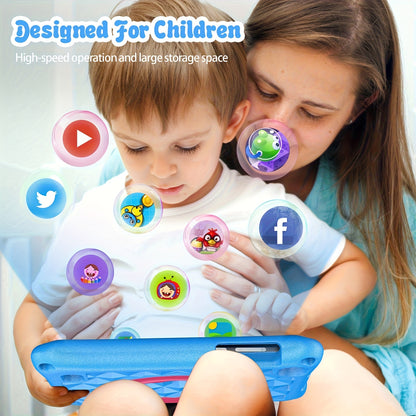 Portable 7-Inch Android 13 Kids Tablet with 32GB Storage And 4GB RAM (Expandable by 2GB), Featuring Wifi, Educational Content, Parental Controls, a Silicone Sleeve, a Quad-Core Processor, And an HD IPS Display, New for 2025,