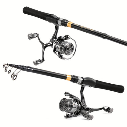 SOUGAYILANG Heavy-Duty Carbon Fiber Fishing Rod & Reel Combo with 5.0:1 Gear Ratio Spinning Wheel, Medium Power Fast-Retraction Line System, Complete Lure Kit (Hooks, Beads) - All-in-One Freshwater Bass Pike Trout Fishing for