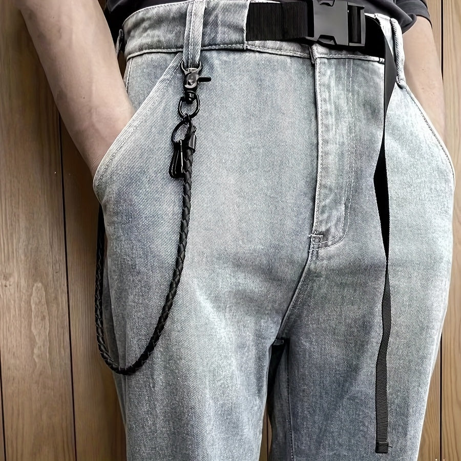Retro Punk Jeans Waist Chain Braided Faux Leather Key Chain with Lobster Buckle Key Ring for Men, Funky Motorcycle Riding Accessories, Perfect for Halloween, Christmas, Easter Gifts