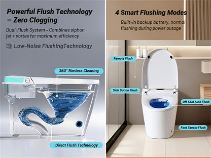 This Integrated Smart Toilet Features a Heated Seat, Night Light, Multiple Cleaning Functions, a Dual Flush System with Various Washing Modes, a Detachable Spray Wand, Drying Function, Automatic Lid Lift, Bathroom Slow-Close