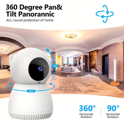 4MP 360° Indoor Smart Security Camera, 360° Pan/tilt Home Security Camera, 5GHz And 2.4GHz Dog Camera With HD Video, Two-way Audio, Night Vision Function, Human Shape Motion Detection And Pet Monitoring, Can Be Used With Al