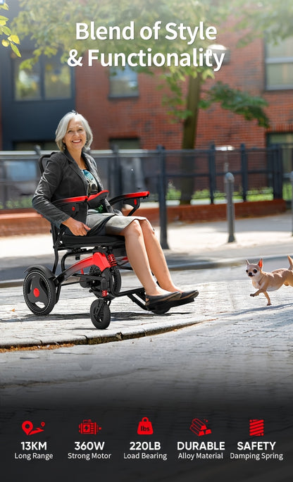 Lightweight And Foldable Electric Wheelchair, Senior Citizen Mobility Scooter. The Whole Vehicle Only Weighs 39.68/57.32 LB And Can Be Folded With Just One Click For Convenient Storage.