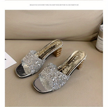 Women'S Chunky Heel Sandals - Slip-On Open-Toe High Heels with Ankle Strap, Golden Glamorous Party Shoes for Formal Events, Weddings, Nightouts - Cushioned Insole & Non-Slip PVC Sole - Available in Wide Widths (Women'S Summer