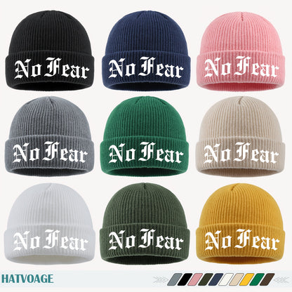1pc "NO FEAR" Printed Beanie, Loose and Comfortable, Multi-Color Options, Unisex Couple Running Cap, Fashionable Street Skateboard Hat, Autumn/Winter Warm Hat, Suitable for Skiing, Cycling, Running, Fishing, Vacation, Birthda