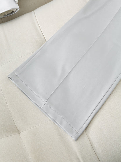 [Silvery Suit Set] Fortune-Attracting Fashionable and Elegant Silvery Double-Breasted Suit Jacket and Silvery Cool Trousers Set