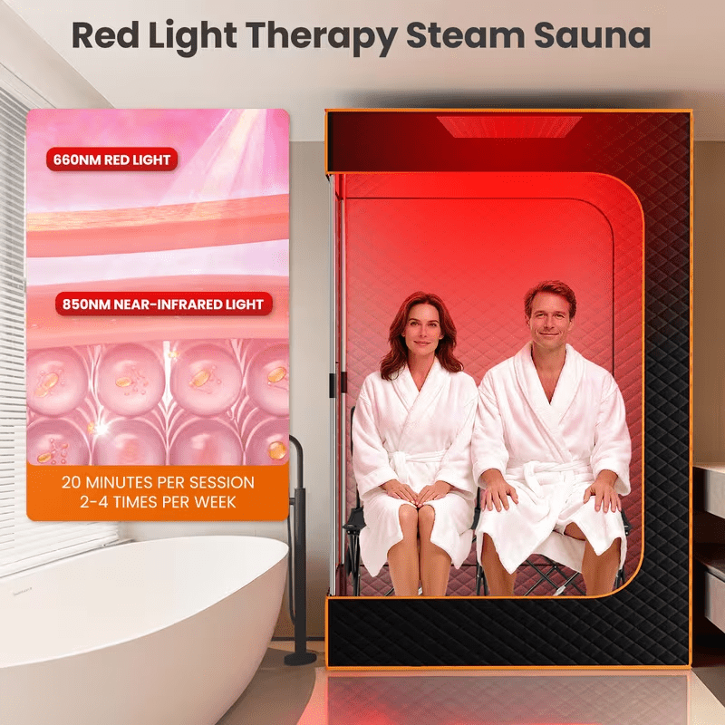 71" x 49" x 36" Portable Double Steam Sauna Tent | Full Body Spa with 2 Steamers, Electric, Foldable, High Temperature, Anti-drying and Leak-proof, Zipper Window, PVC Material, Suitable for Gym and Bathroom Use