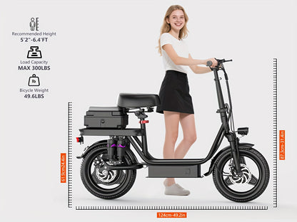 Peak Power 740W Adult Electric Scooter with Seat, 48V10/15AH Lithium Battery, 10 Shock Absorption, 14-Inch Tubeless Protective Tires, Dual Disc Brakes