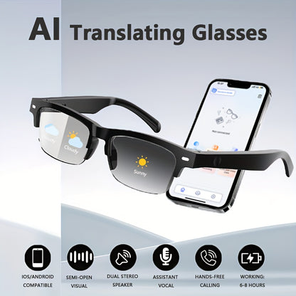 AI Smart Translation Glasses, Supporting 164 Languages, Polarized Lenses, Built-in Microphone Speaker, AI Voice Assistant, Compatible With IOS/Android, Suitable For Both Men And Women, Halloween Gifts