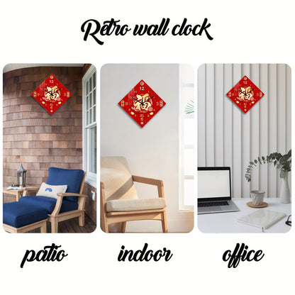 Constantplanet 16-inch Chinese New Year Wall Clock - Silent Non-Ticking Large Modern Clock with Red & Golden Traditional Design, Happy New Year Decoration for Living Room, Office, Home - Battery-Powered (AA Not Included) - Id