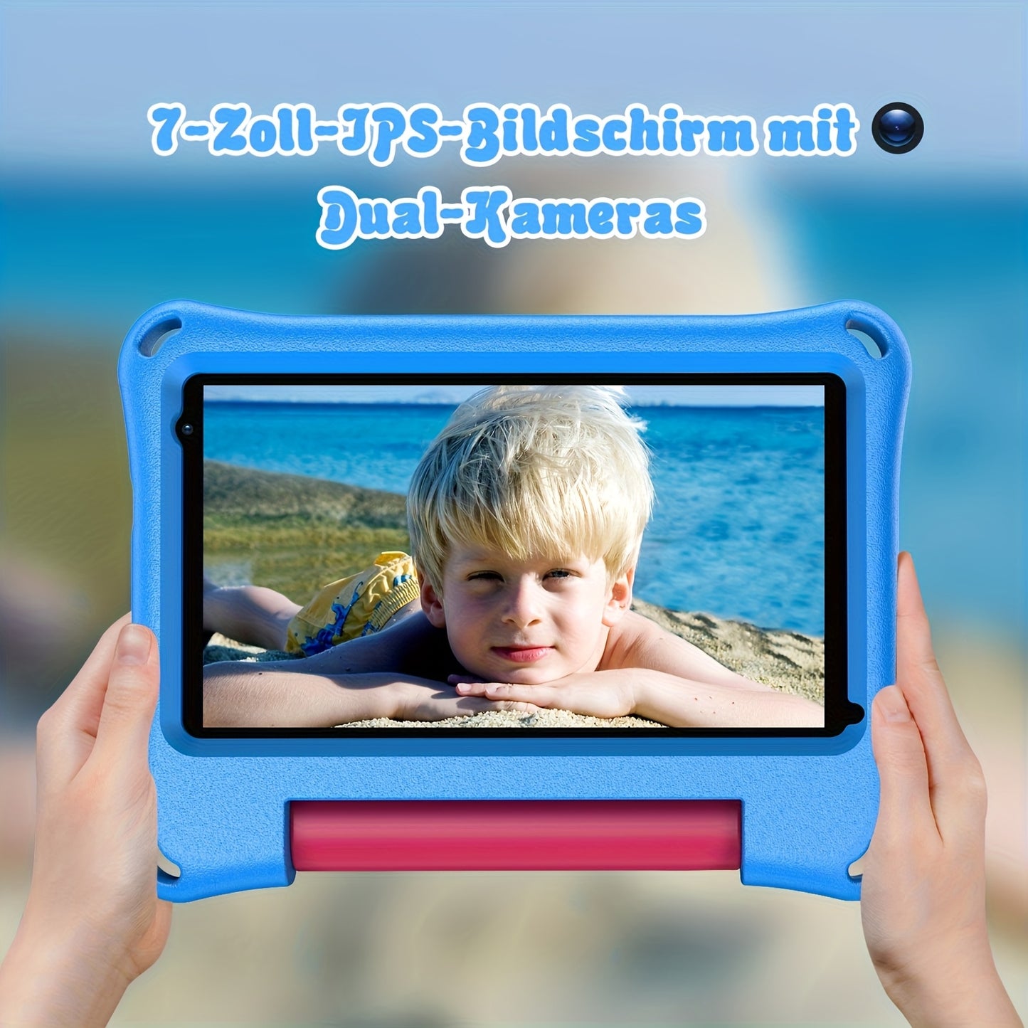 Portable 7-Inch Android 13 Kids Tablet with 32GB Storage And 4GB RAM (Expandable by 2GB), Featuring Wifi, Educational Content, Parental Controls, a Silicone Sleeve, a Quad-Core Processor, And an HD IPS Display, New for 2025,
