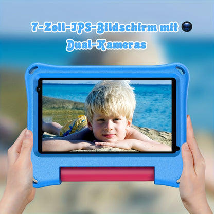 Portable 7-Inch Android 13 Kids Tablet with 32GB Storage And 4GB RAM (Expandable by 2GB), Featuring Wifi, Educational Content, Parental Controls, a Silicone Sleeve, a Quad-Core Processor, And an HD IPS Display, New for 2025,