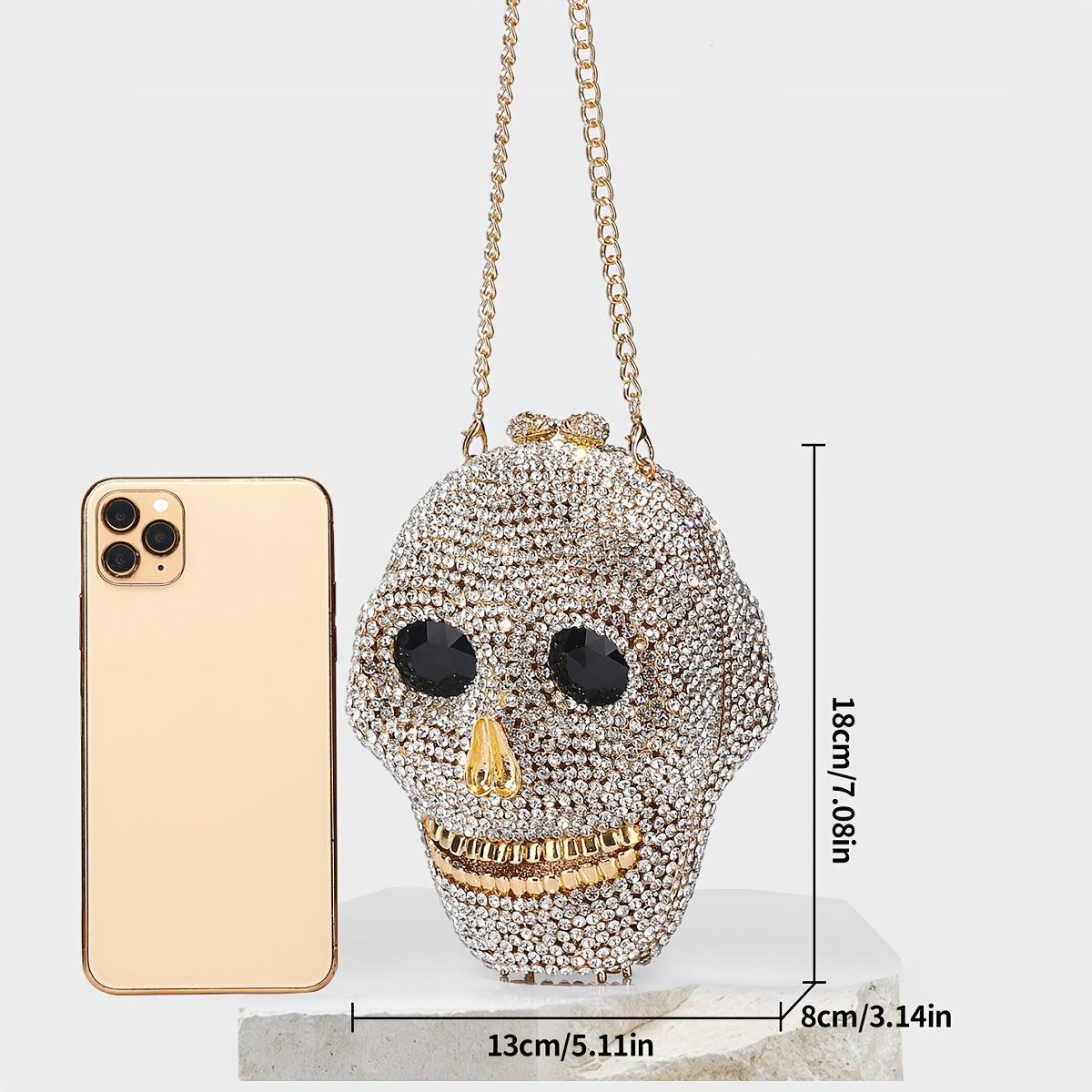 Ladies 3D Skull Evening Bag Rhinestone Clutch Bag Prom Party Small Square Bag