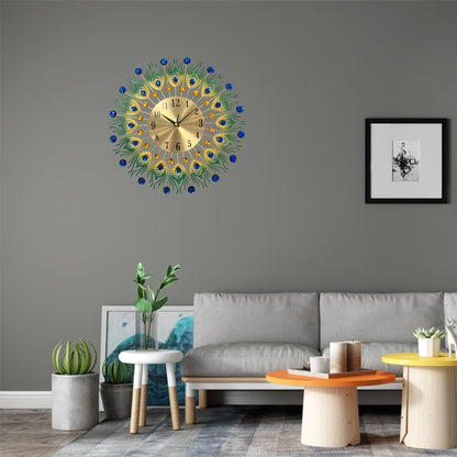 1pc Extra Large Modern Elegant Metal Wall Clock - Green, Golden, Blue, Yellow, Black, White, Brown, Beige - Large Round Decorative Clock for Living Room, Dining Room, Office - Silent Non-Ticking, Easy-to-Read Hands - Luxury H