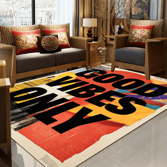1pc Vibrant "Good Vibes Only" Non-Slip & Machine Washable Polyester Area Mat - Colorful Striped Design - Perfect for Living Room, Bedroom, Entryway, Patio, and Garden Decor - Rugs for Living