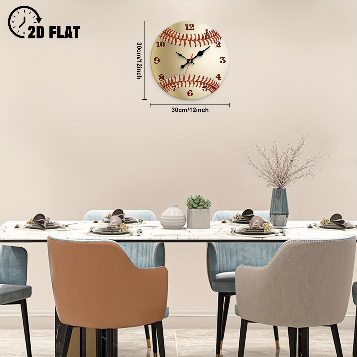 1pc Baseball-Themed Large Wall Clock - 12 Inch Silent Non-Ticking Quartz Movement, Beige & Brown Baseball Stitch Design, Minimalist Modern Decor for Home, Office, Sports Room - Durable Artificial Wood Round Clock with Black H