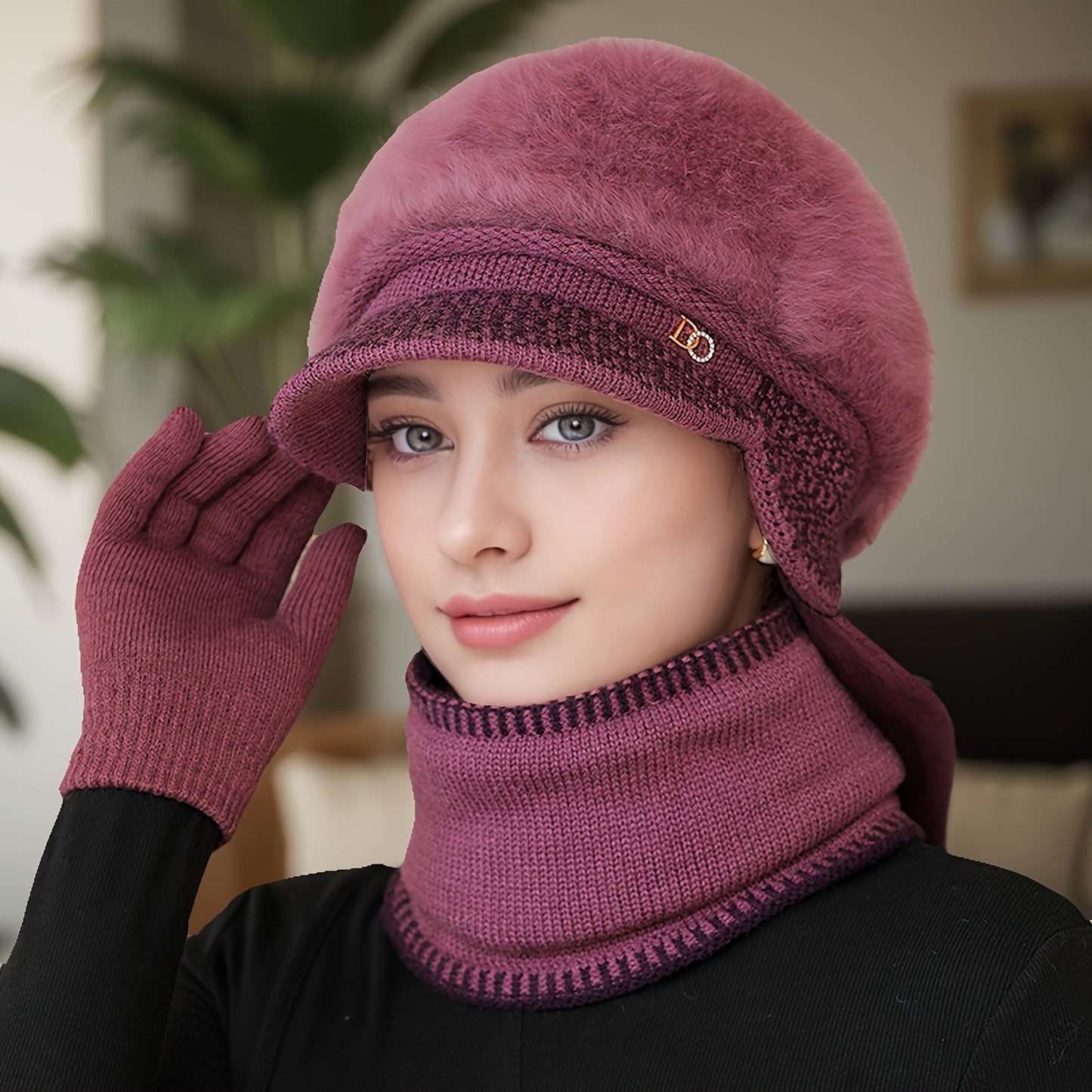 1pc Women's Winter Warm Ears- -like Hat with Elastic - Adjustable Toggle Closure, Soft Beige/Brown Tassels - Lightweight Warm for Elderly/Grandmothers/Mothers - Christmas/Hiking/Running - European-Inspired Gift (
