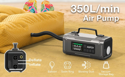 Car Jump Starter with Air Compressor, 6-in-1 2500A Car Battery Charger Power Jumper Starter Pack(All Gas/2.11gal Diesel), 150PSI Tire Inflator, Air Pump for Inflation/Deflation, LED Emergency Light, Jump Starter Battery Pack