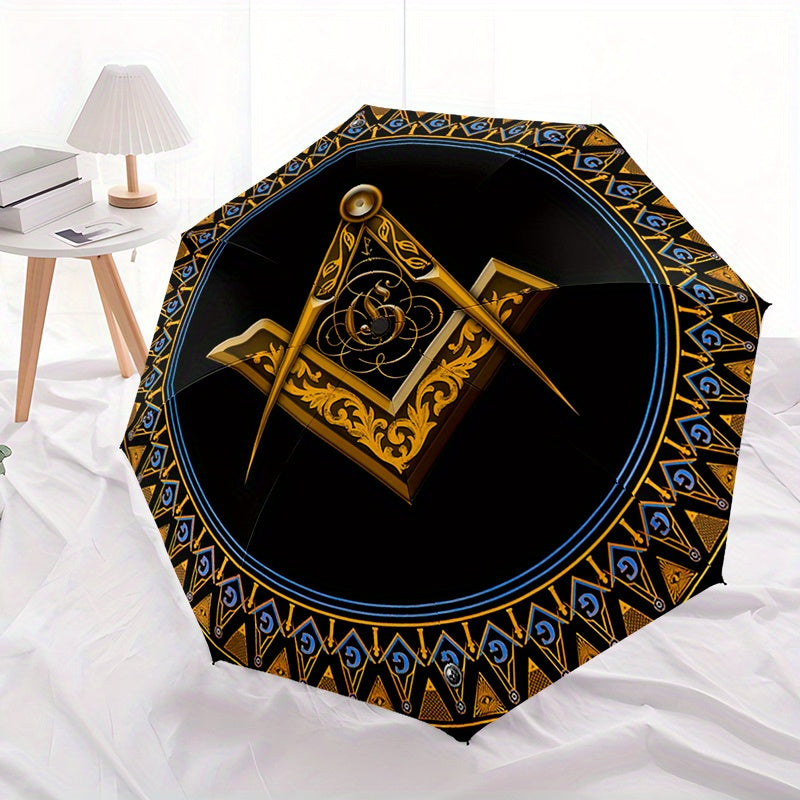 Masonic Symbol with Compass and Square - Portable Folding Umbrella 8 Bone Umbrella Suitable for Travel Outdoor Foldable Umbrella Compact Umbrella Daily Essentials Birthday Gift Christmas Present 7A63