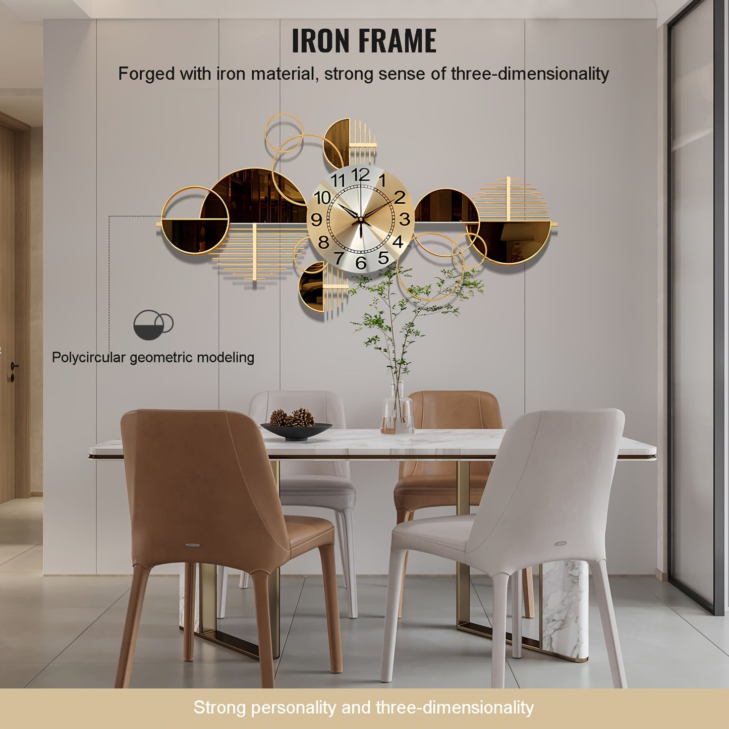 Metal Wall Clock Decorative 3D Metal Wall Art Clock For Living Room Bedroom Creative Modern Big Wall Clock Decor With Silent No-Ticking 31 X 17 Inch