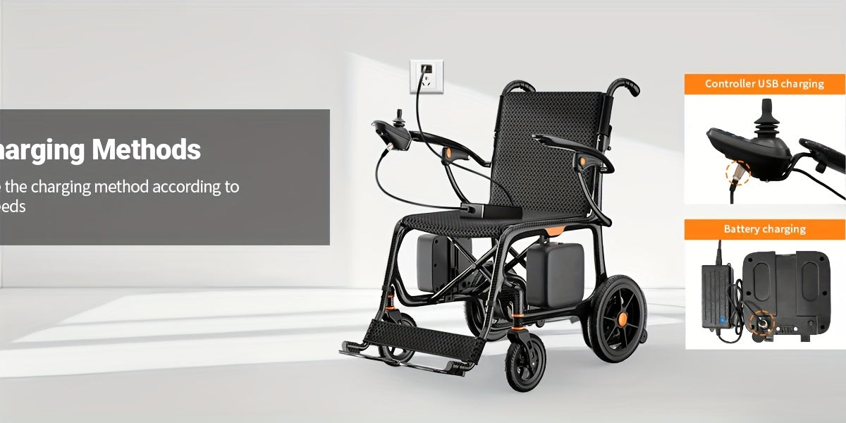 Nihhcune 26-mile Long-range Portable Adult Electric Wheelchair, Full Carbon Fiber Intelligent Electric Wheelchair, Installation-free, One-step Folding And Unfolding, Ultra-light 15kg, 300 Pounds Load-bearing, Suitable for Tra