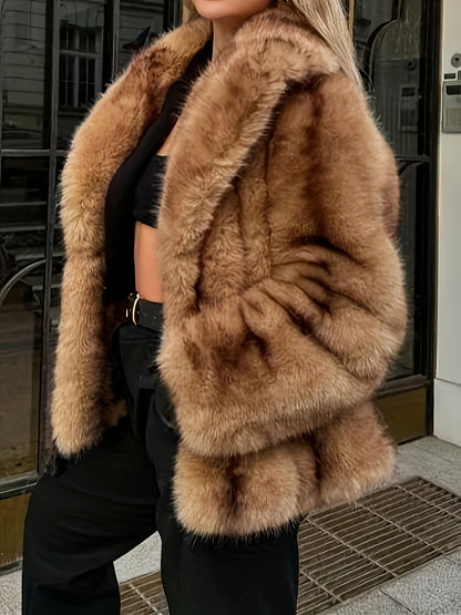 [Gradient Faux Coat] Ladies' New Autumn And Winter Collection Features a Stylish And Elegant Solid Color Gradient Faux Coat That Is Warm, Soft, And Comfortable with Long Sleeves And an Open Front.