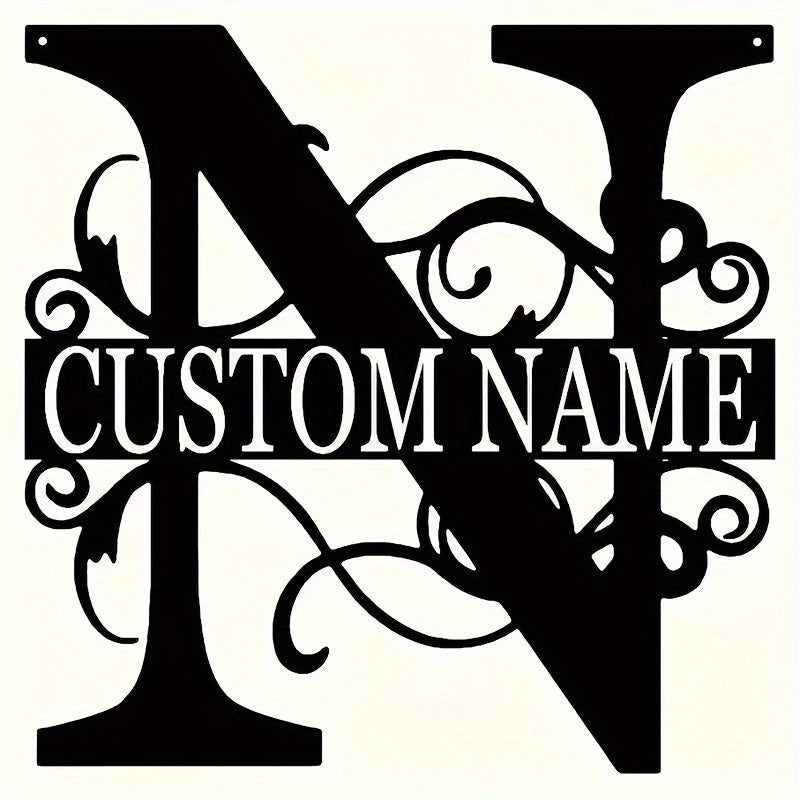 Customized Metal Surname Sign - Personalized Black Art Deco Wall Decor, Reusable Matte Finish, Detachable Pre-pasted Metal Accent - For Home Decor - Suitable for Living Room, Bedroom, Garden, Outdoor Spaces - Unique Gift for