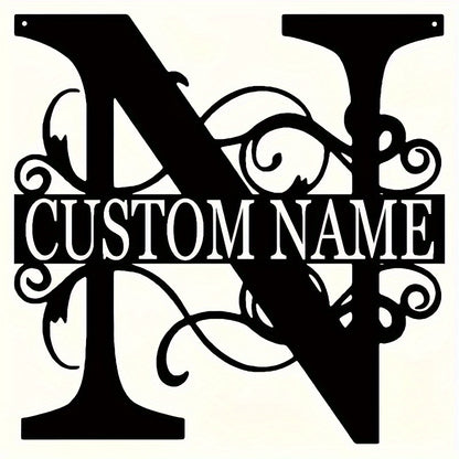 Customized Metal Surname Sign - Personalized Black Art Deco Wall Decor, Reusable Matte Finish, Detachable Pre-pasted Metal Accent - For Home Decor - Suitable for Living Room, Bedroom, Garden, Outdoor Spaces - Unique Gift for