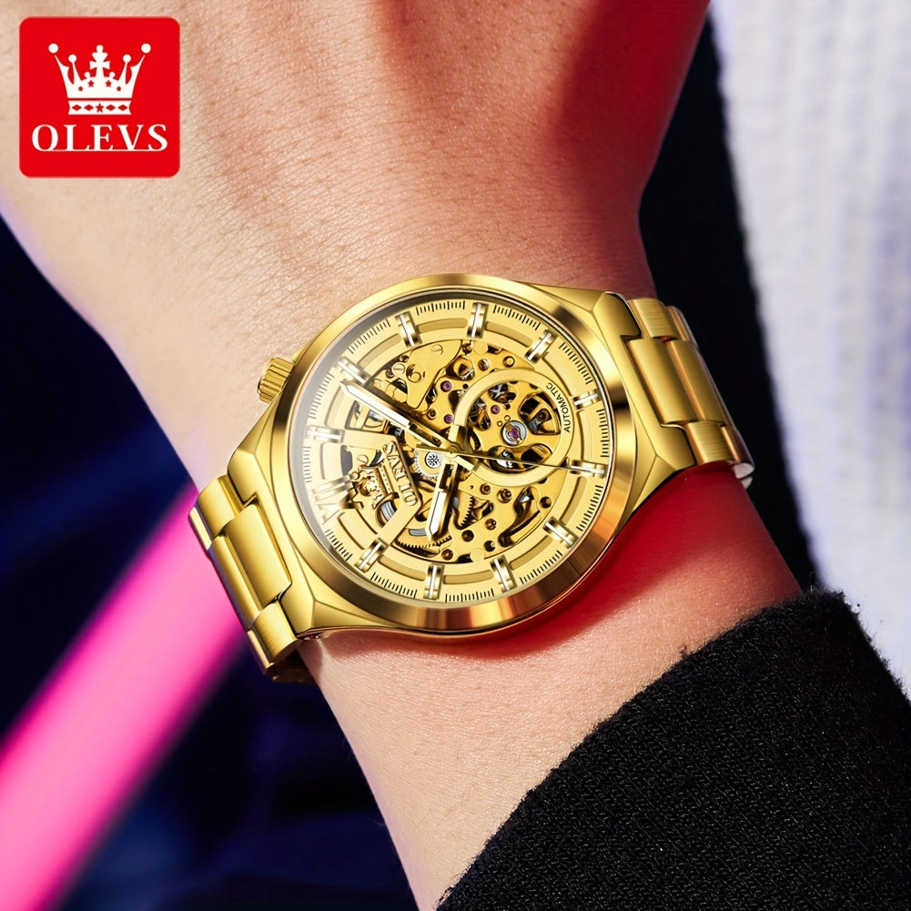 OLVES Stainless Steel Automatic Mechanical Watches For Men Luxury Top Brand Business Fashion Men'S Watches New Trend Classic Original High Quality Best Selling Men'S Wrist Watches, Without Battery
