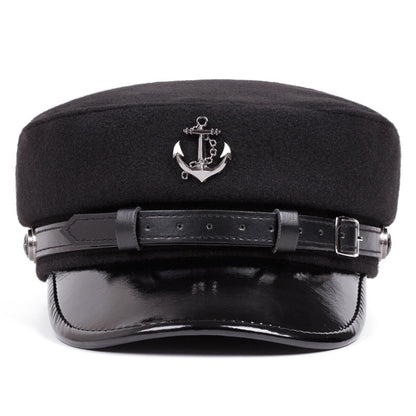 Men'S Punk Style Anchor Logo Beret Visor Cap - Adjustable Snap Closure, White & Black Nautical Design, Durable Polyester for Casual & Semi-Formal Outfits, Maritime-Inspired Fashion Accessory