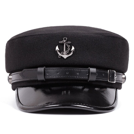 Men'S Punk Style Anchor Logo Beret Visor Cap - Adjustable Snap Closure, White & Black Nautical Design, Durable Polyester for Casual & Semi-Formal Outfits, Maritime-Inspired Fashion Accessory