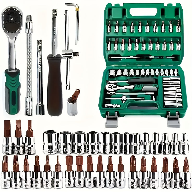 High-end Professional 216&45pcs Mechanical Tool Set, 1/2*1/4 Inch And 3/8 Inch Drive Depth And Standard Wrench Set, Torque Wrench, Auto Parts Repair And Household Mechanical Tool Set, Suitable for Vehicle And Bicycle Repair T