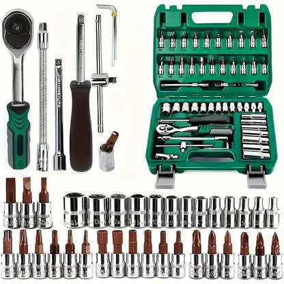 High-end Professional 216&45pcs Mechanical Tool Set, 1/2*1/4 Inch And 3/8 Inch Drive Depth And Standard Wrench Set, Torque Wrench, Auto Parts Repair And Household Mechanical Tool Set, Suitable for Vehicle And Bicycle Repair T